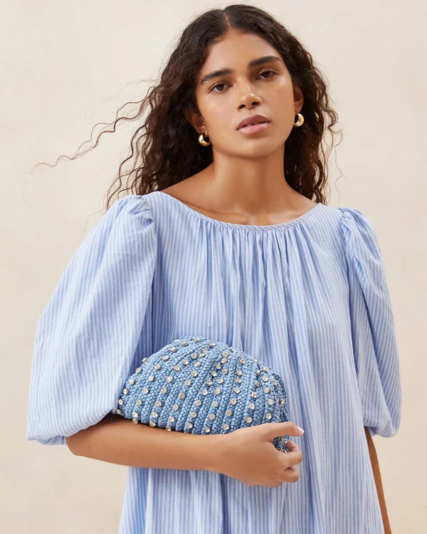 Discount Bailey White Pleated Dome Clutch SOMETHING BLUE | Event Essentials