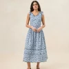 Store Bruna Blue/Black Floral Apron Dress Casual Staples | Event Essentials