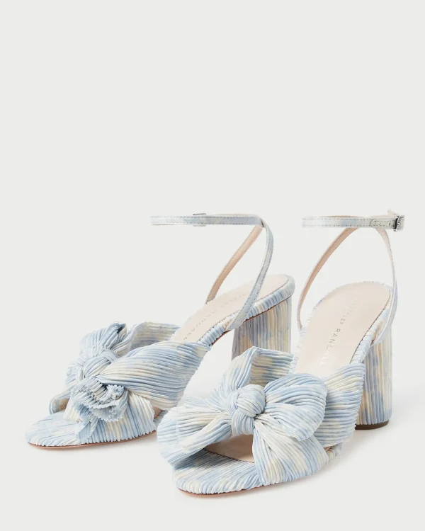 New Camellia Pleated Bow Heel Heeled Sandals