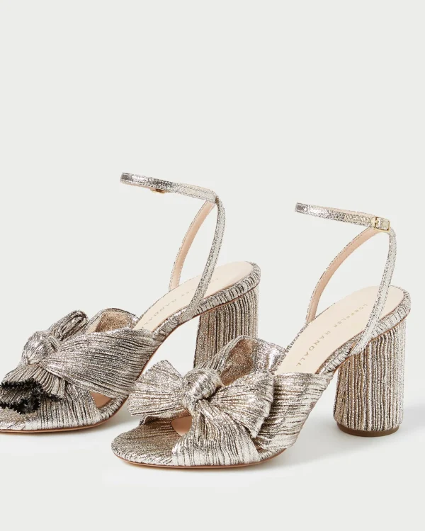 New Camellia Pleated Bow Heel Heeled Sandals