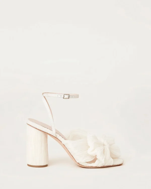 New Camellia Pleated Bow Heel Heeled Sandals