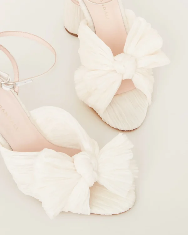 New Camellia Pleated Bow Heel Heeled Sandals