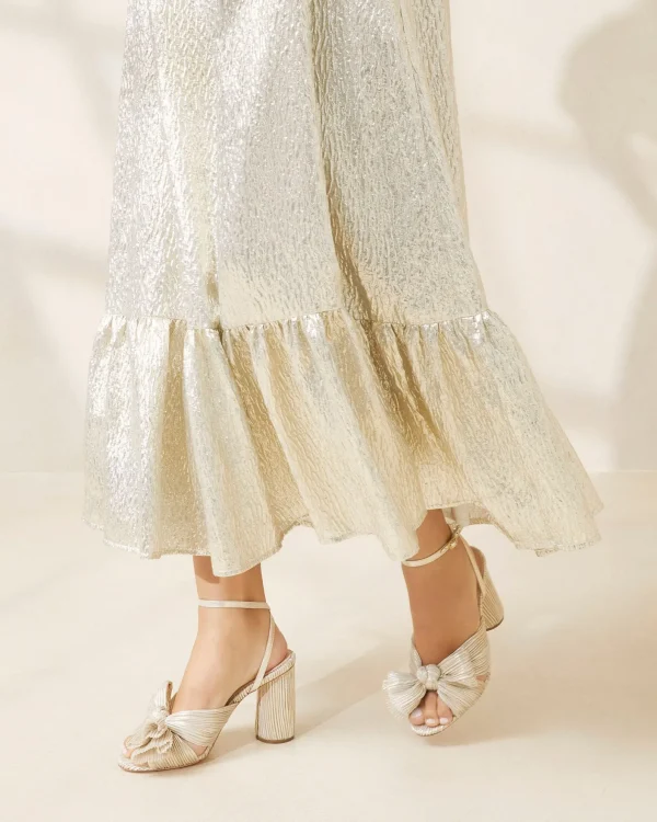 New Camellia Pleated Bow Heel Heeled Sandals