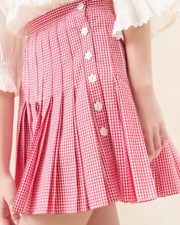 Store Caroline Red Gingham Pleated Skirt Bottoms