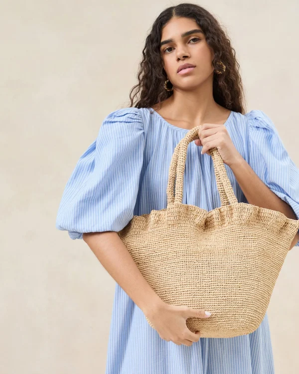 Clearance Cyrus Natural Ruffled Woven Tote Event Essentials | Totes