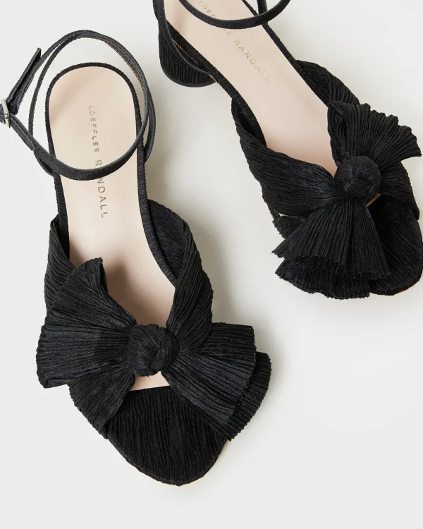 Flash Sale Dahlia Black Pleated Bow Heel Heeled Sandals
