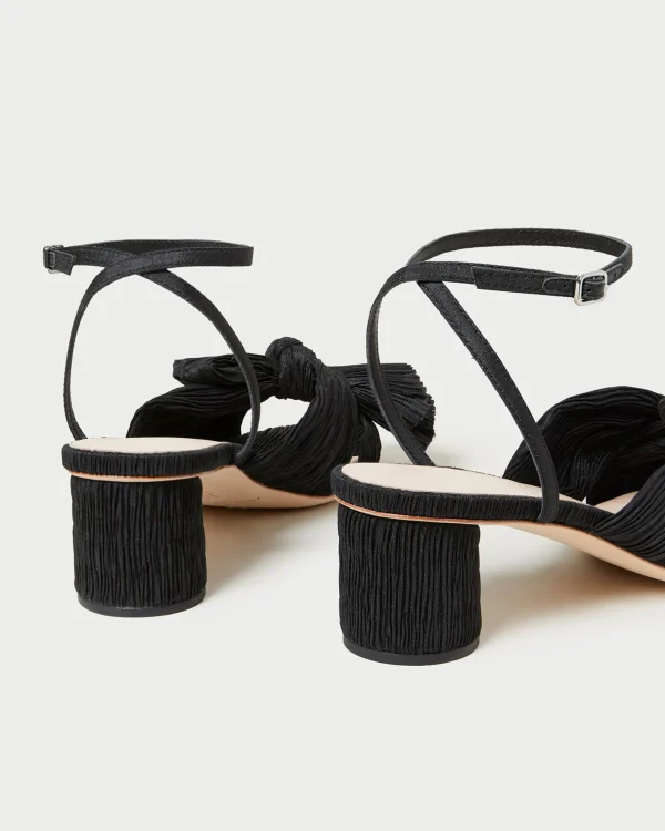 Flash Sale Dahlia Black Pleated Bow Heel Heeled Sandals