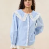 Cheap Daisy Blue Broderie Collared Blouse Casual Staples | Jessie Loves