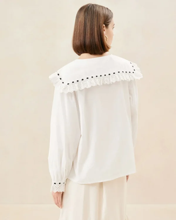 Cheap Daisy Broderie Collared Blouse Casual Staples | Vacation Shop