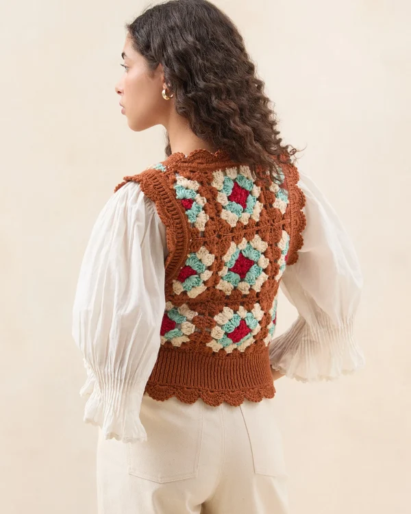 Best Eddie Brown/Cream Floral Vest Knitwear | Tops