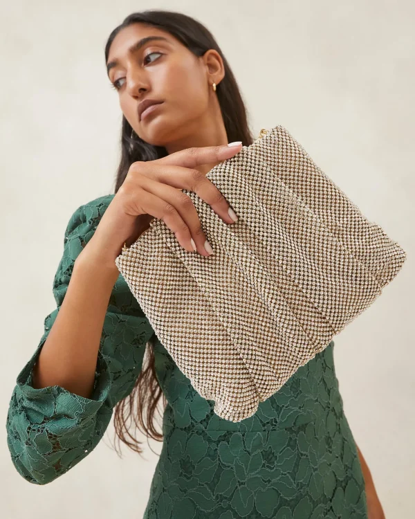 Sale Ember Gold Diamanté Gathered Clutch FOR THE GUESTS | FOR THE BRIDE