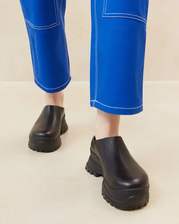 Outlet Gemma Black Leather Lug Mule Jessie Loves | Flats & Loafers