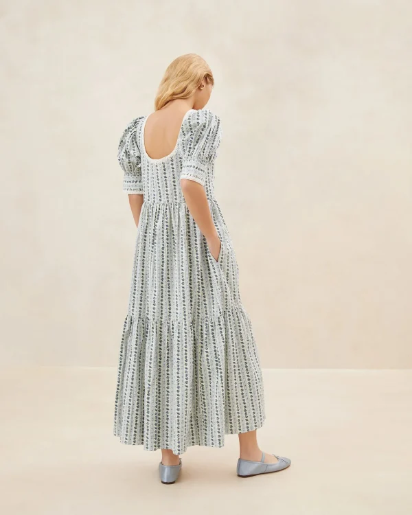 Fashion Gillian Blue Floral Puff-Sleeve Dress Dresses