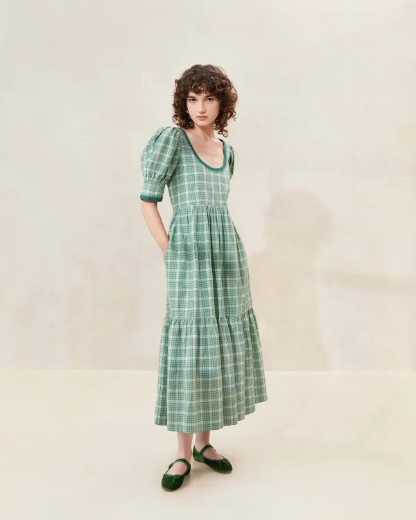 Fashion Gillian Blue Floral Puff-Sleeve Dress Dresses