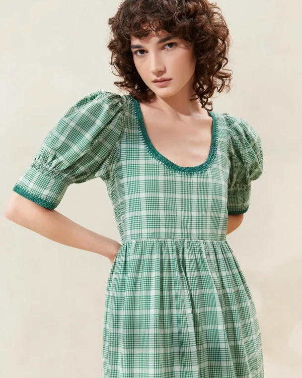 Fashion Gillian Blue Floral Puff-Sleeve Dress Dresses