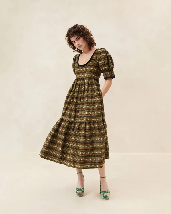 Fashion Gillian Blue Floral Puff-Sleeve Dress Dresses