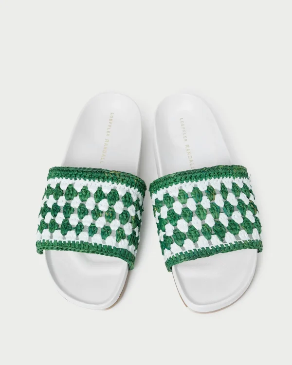 New Henri Green/White Crochet Raffia Sandal Flat Sandals