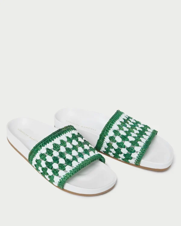 New Henri Green/White Crochet Raffia Sandal Flat Sandals