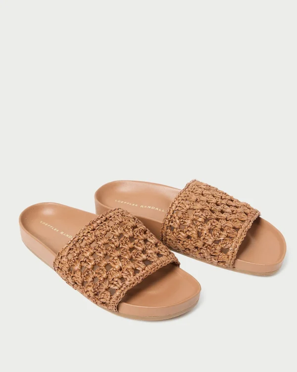New Henri Green/White Crochet Raffia Sandal Flat Sandals