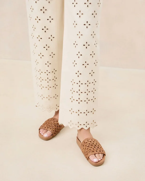 New Henri Green/White Crochet Raffia Sandal Flat Sandals
