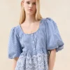 Best Jodie Blue Gingham Embroidered Top Matching Sets | Tops