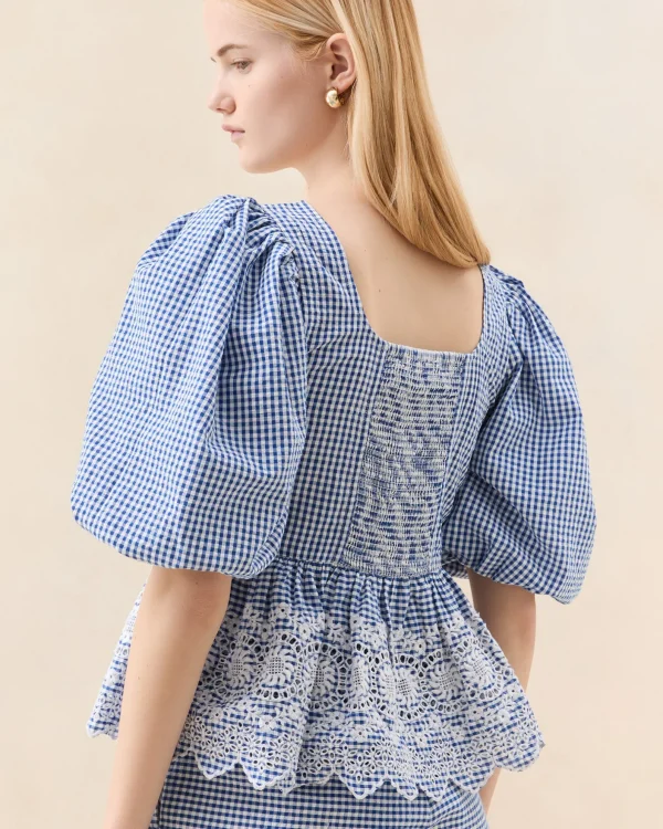 Best Jodie Blue Gingham Embroidered Top Matching Sets | Tops