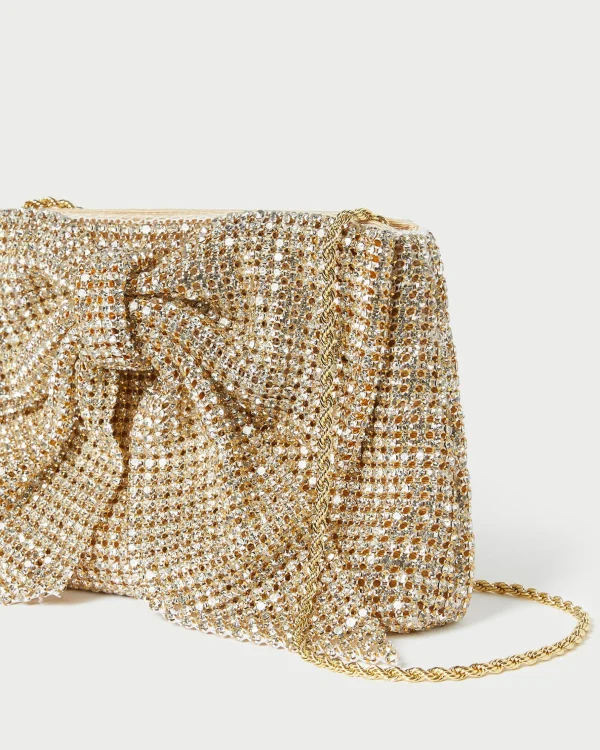 Shop Jolene Gold Diamanté Bow Clutch FOR THE BRIDE | Clutches