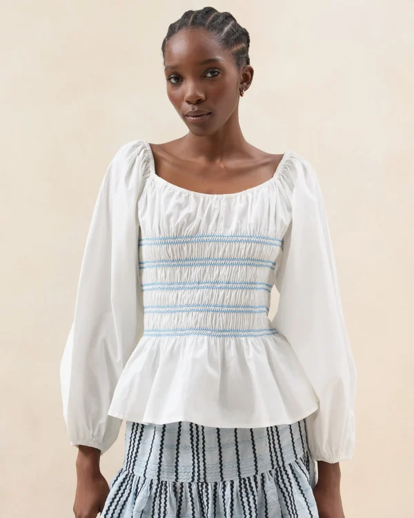 Store Julietta White Gathered Cotton Top Tops
