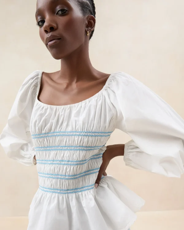 Store Julietta White Gathered Cotton Top Tops
