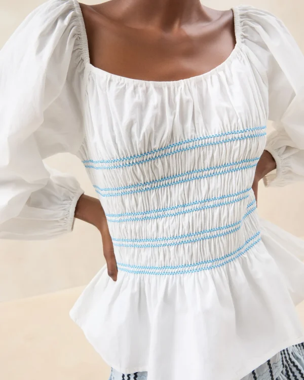 Store Julietta White Gathered Cotton Top Tops