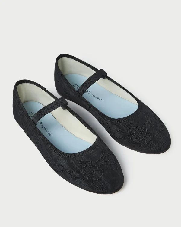 Outlet Leonie Black Embroidered Bow Flat Flats & Loafers