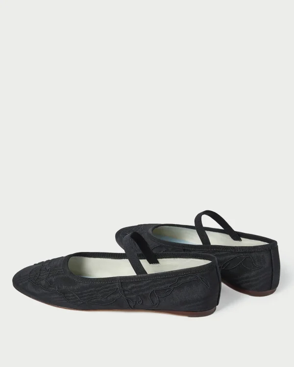 Outlet Leonie Black Embroidered Bow Flat Flats & Loafers