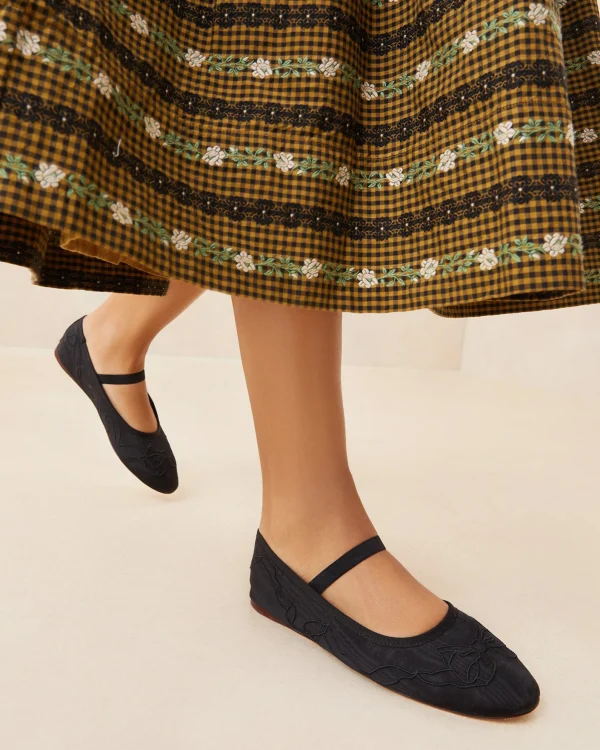 Outlet Leonie Black Embroidered Bow Flat Flats & Loafers