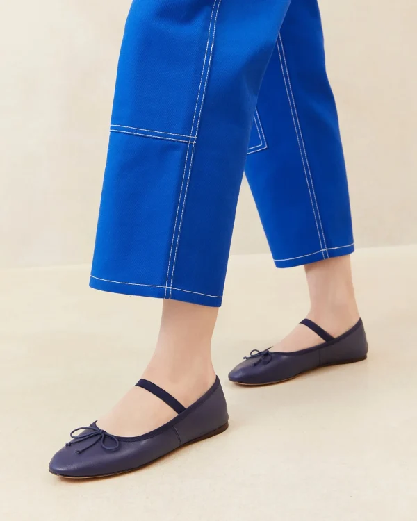 Fashion Leonie Navy Leather Ballet Flat Flats & Loafers