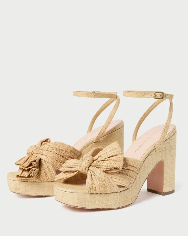 Hot Lucia Natural Pleated Bow Platform Heeled Sandals
