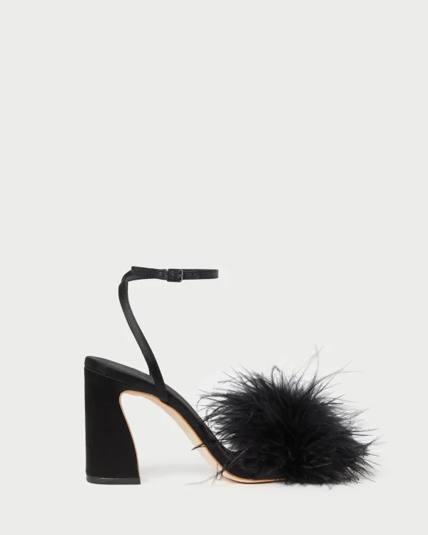New Minerva Black Satin/Feather Sandal FOR THE BRIDE | Heeled Sandals