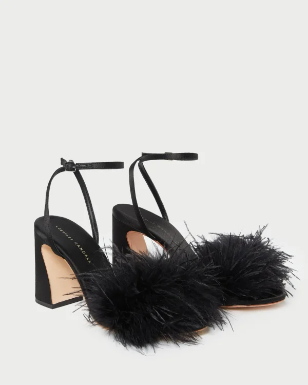 New Minerva Black Satin/Feather Sandal FOR THE BRIDE | Heeled Sandals