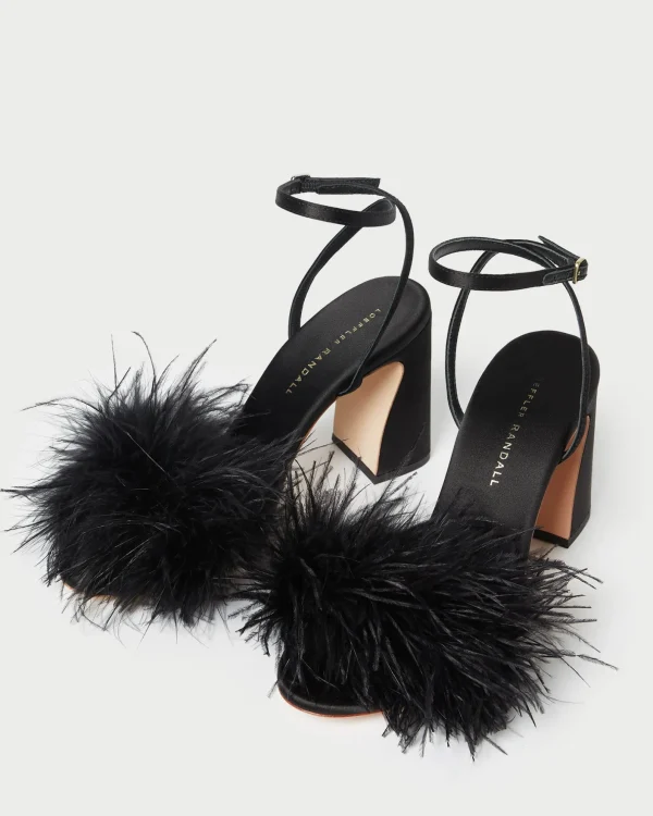 New Minerva Black Satin/Feather Sandal FOR THE BRIDE | Heeled Sandals