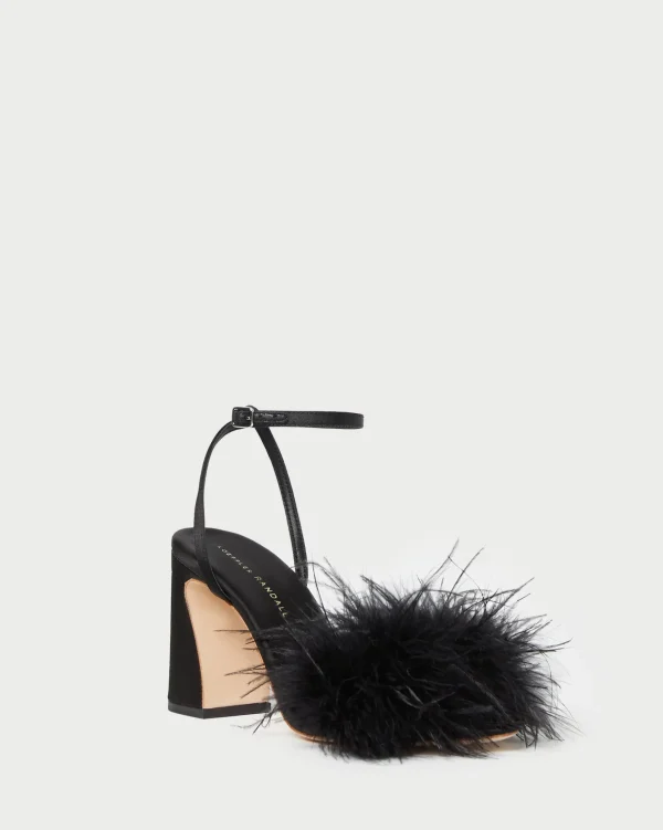 New Minerva Black Satin/Feather Sandal FOR THE BRIDE | Heeled Sandals