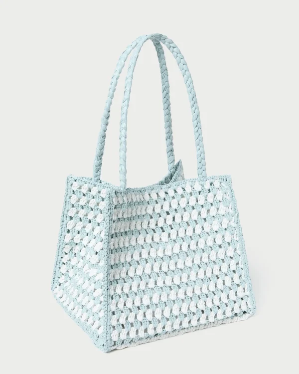 Store Missy Blue/Cream Crochet Tote Totes