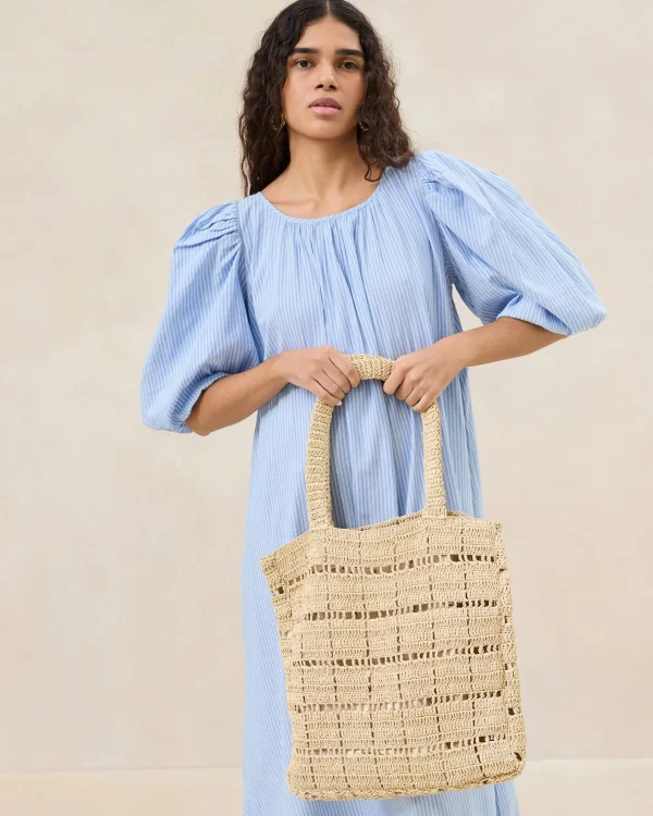 Outlet Orion Blue/White Raffia Tote Casual Staples | Totes