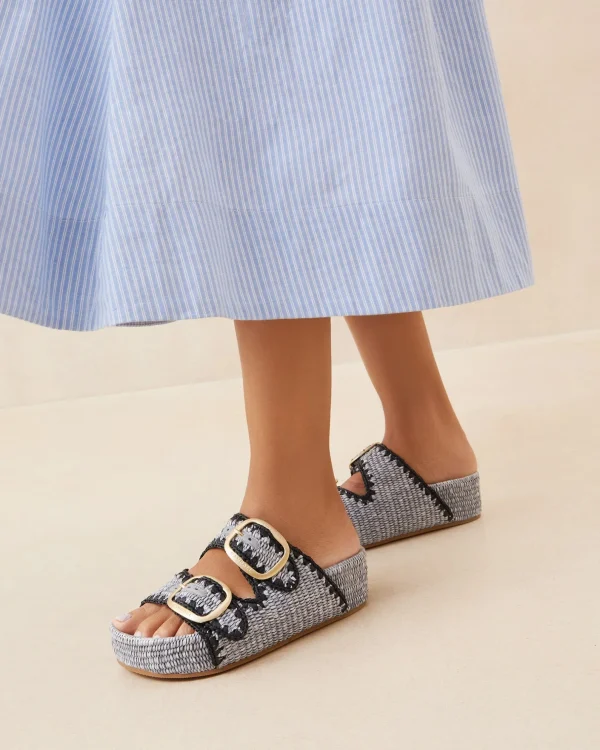 Best Theo Blue Raffia Footbed Sandal Casual Staples | Flat Sandals