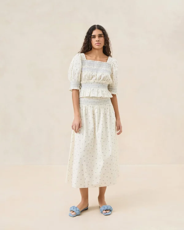 Store Theodora Cream Floral Cinched Skirt Matching Sets | Bottoms
