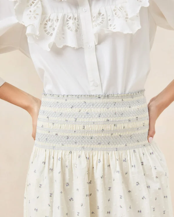 Store Theodora Cream Floral Cinched Skirt Matching Sets | Bottoms