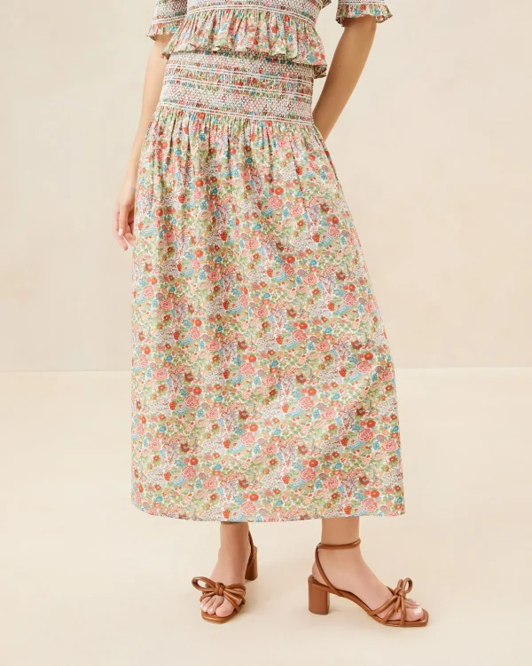 Fashion Theodora Red Floral Cinched Skirt FOR THE GUESTS | Casual Staples