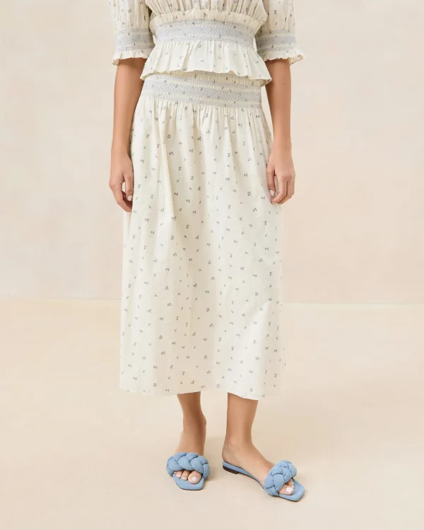 Fashion Theodora Red Floral Cinched Skirt FOR THE GUESTS | Casual Staples